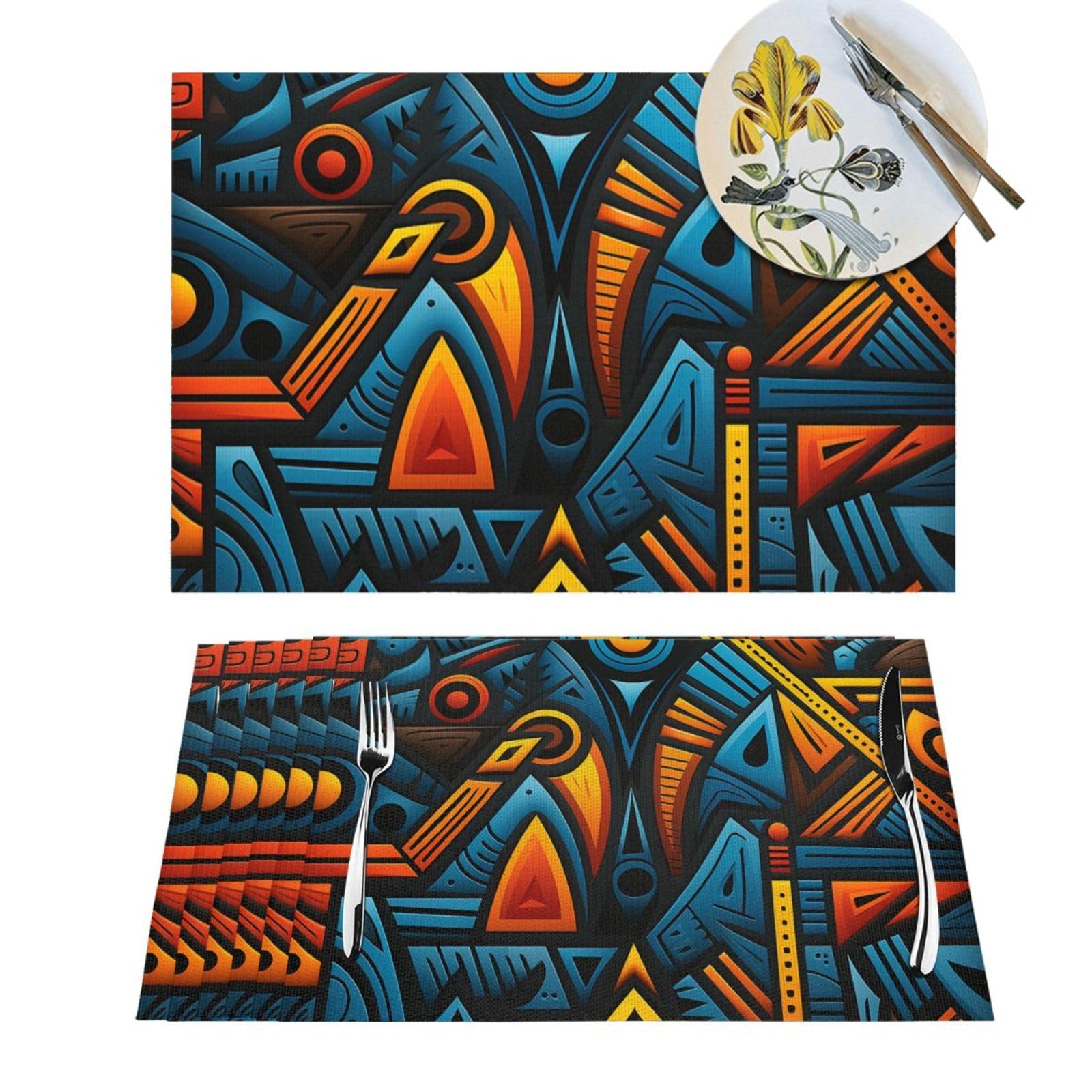 Lot de 6 sets de table africains tissés en PVC lavable et antidérapant