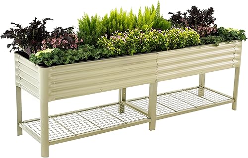 Miniatura 25 de Cama de jardín elevada serie V, camas de jardín de 2 x 4 pies con patas y estante de almacenamiento para patio, porche, capacidad de peso de 700