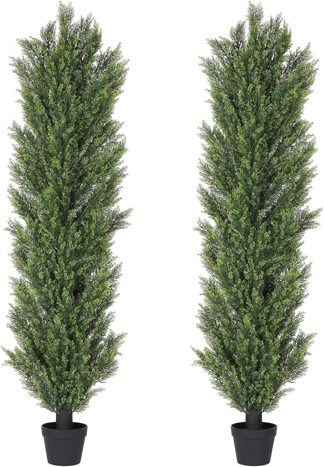THE BLOOM TIMES 6ft Topiary Trees Artificial Outdoor – UV Resistant Faux Cedar Pine Cypress Bushes and Shrubs, Fake Potted Plants for Front Porch Outside Planter Patio Decor, Set of 2 (6 Foot)