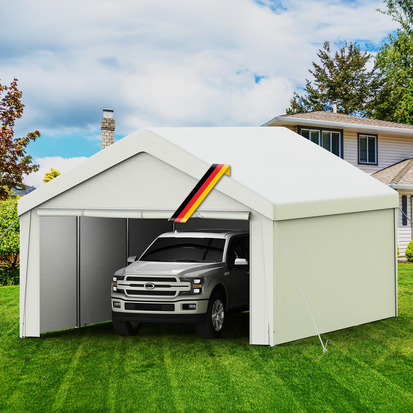 Carport Tenda Garage 4 x 6 m – Tenda da garage impermeabile con pareti laterali rimovibili – Resistente ai raggi UV – Rifugio invernale per auto, SUV, camion, barca, tenda da giardino, garage, bianco