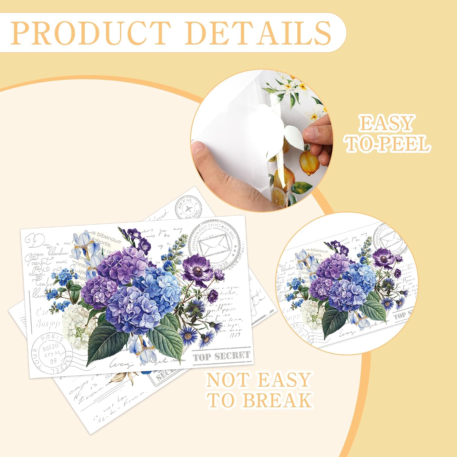 Blooming Floral Rub on Transfers for Furniture: 6 Pcs Large Vintage Flowers Rub on Transfers for Furniture, UV DTF Transfer Sticker Decals for Wood Glass Tables Home Office DIY Decor(8×12-in)