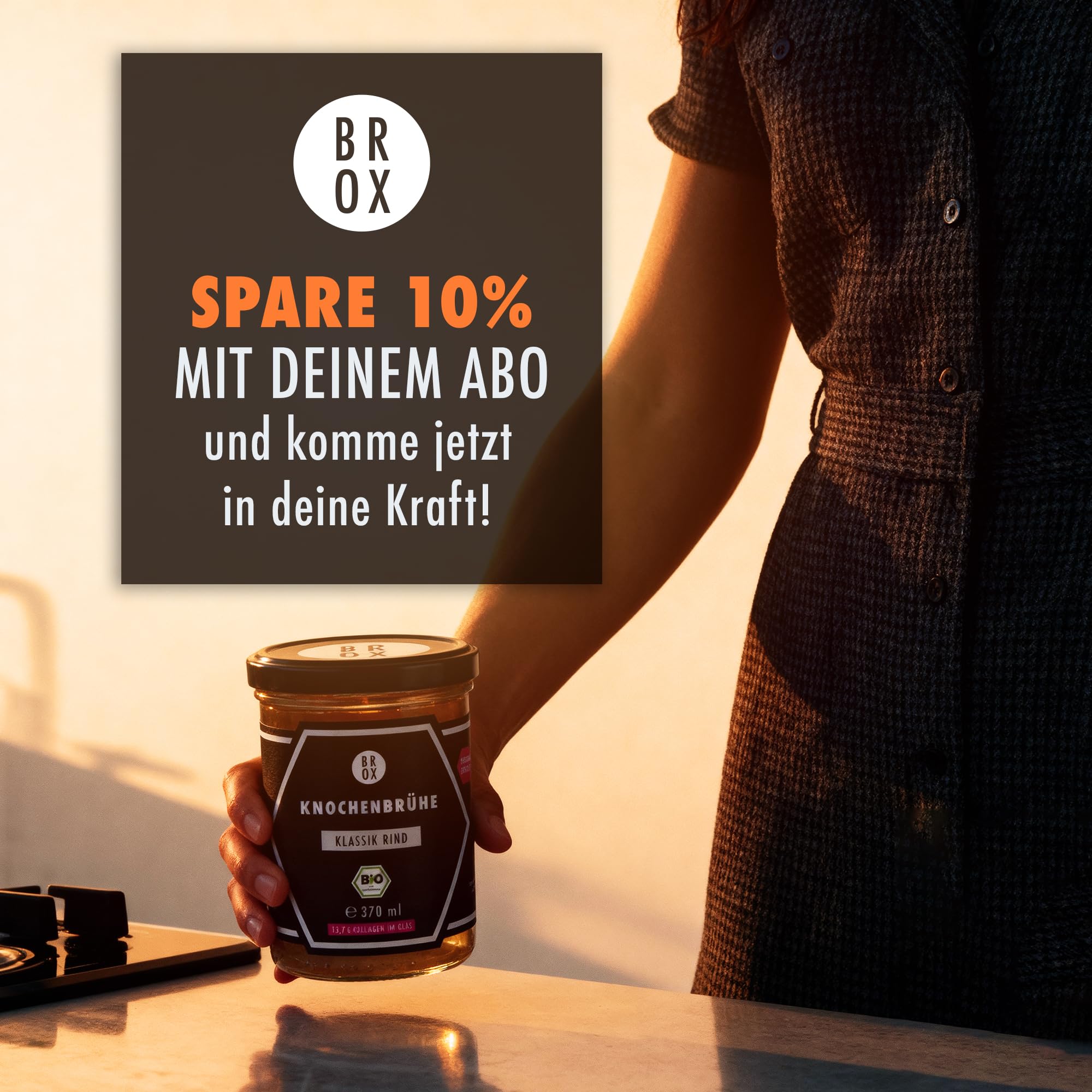 BROX Knochenbrühe Rind Bio 6x370ml – 24 Std. gekocht – Kollagen & Aminosäuren – Rinderbrühe aus Weidehaltung