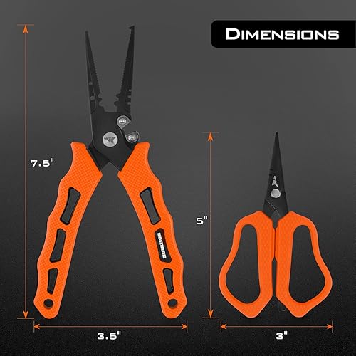 Miniatura 15 de KastKing Cutthroat Alicates de pesca resistentes al agua salada de 7.5 pulgadas, tijeras trenzadas de 5 pulgadas, cortador de líneas, removedor
