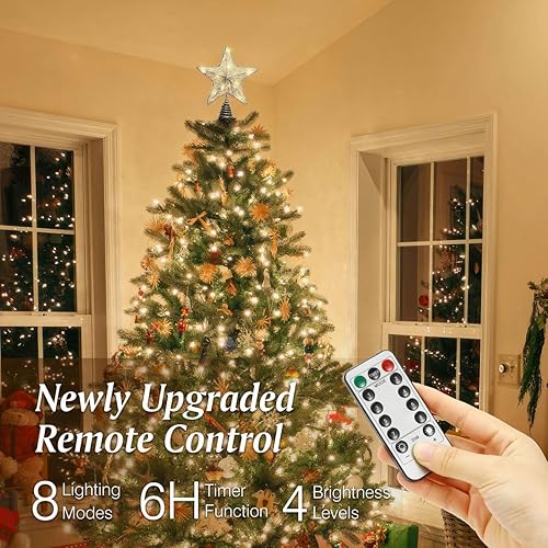 Miniatura 3 de Lewondr Decoración para árbol de Navidad, estrella de árbol con pilas con luces y lentejuelas, decoración para árbol de Navidad iluminada para el