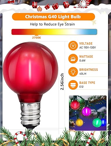 Miniatura 2 de Paquete de 25 bombillas LED multicolor G40 de repuesto, base de candelabro E12C7, bombillas LED Edison inastillables para cadena de luces de