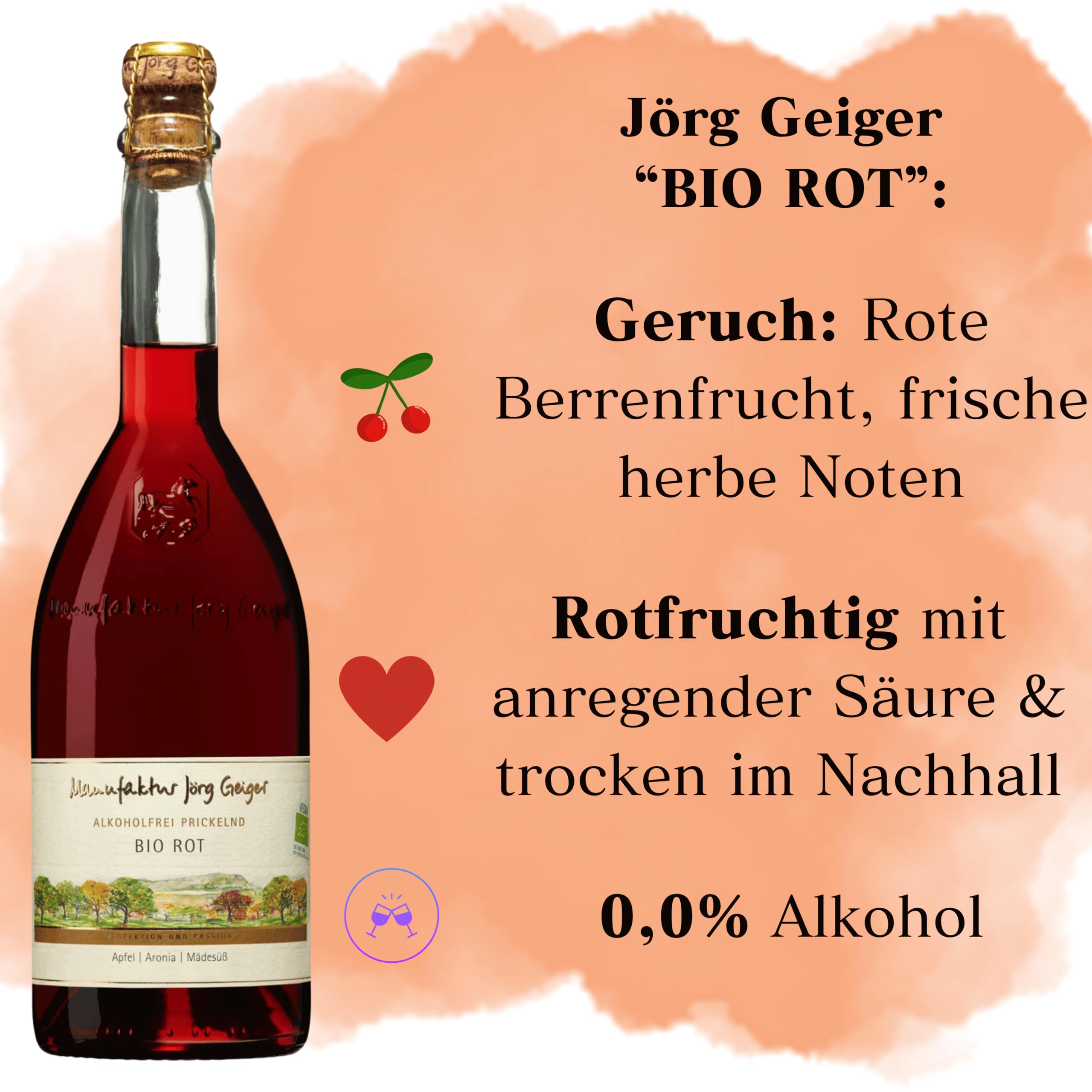 6er Probierpaket "Geiger" Alkoholfrei Prickelnd, Jörg Geiger mit Gratis Sektverschluss