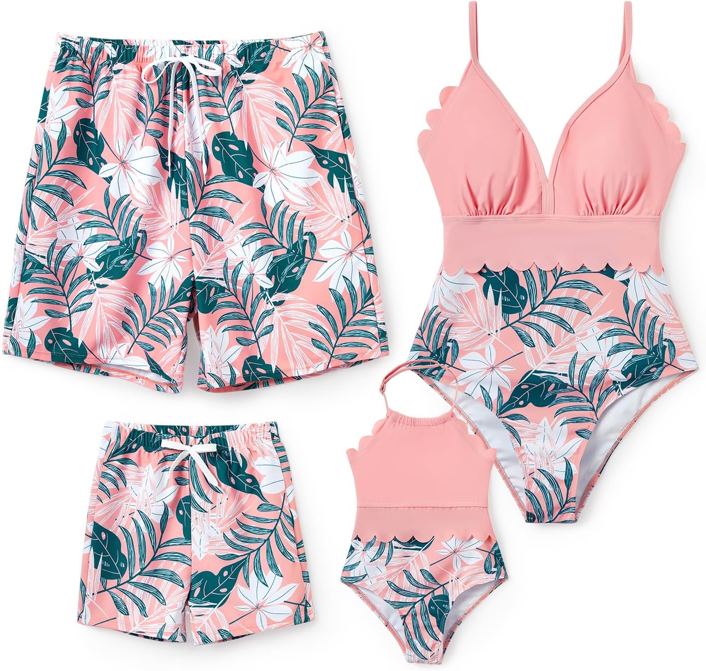 PATPAT Mommy and Me Matching Swimsuit:One Piece V Neck Bathing Suits Leaves Printed Family Swimwear Matching Set
