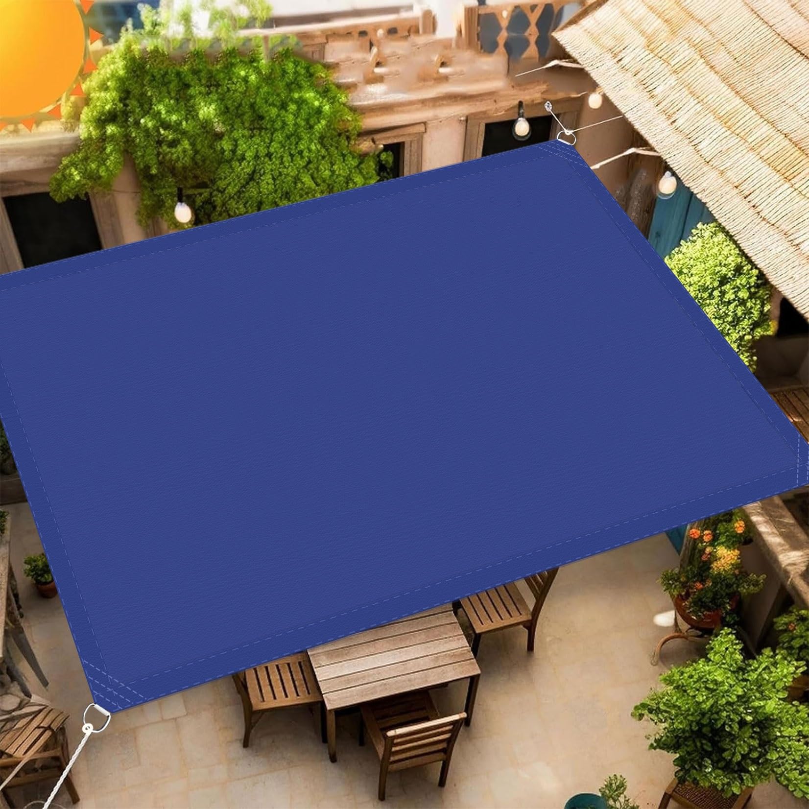 Toile d'ombrage imperméable et solaire bleu foncé 2.5x3.5m avec cordons