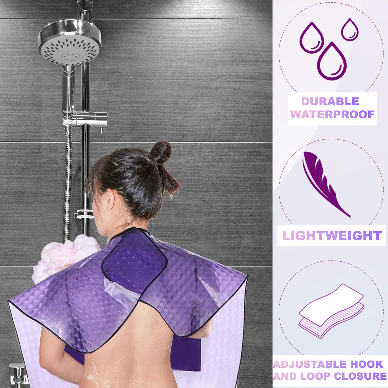 Waterproof Shower Cape Post Surgery Mastectomy Chest Shoulder Arm Guard with Drain Pockets Keep Wounds Dry During Bathing Purple Medium