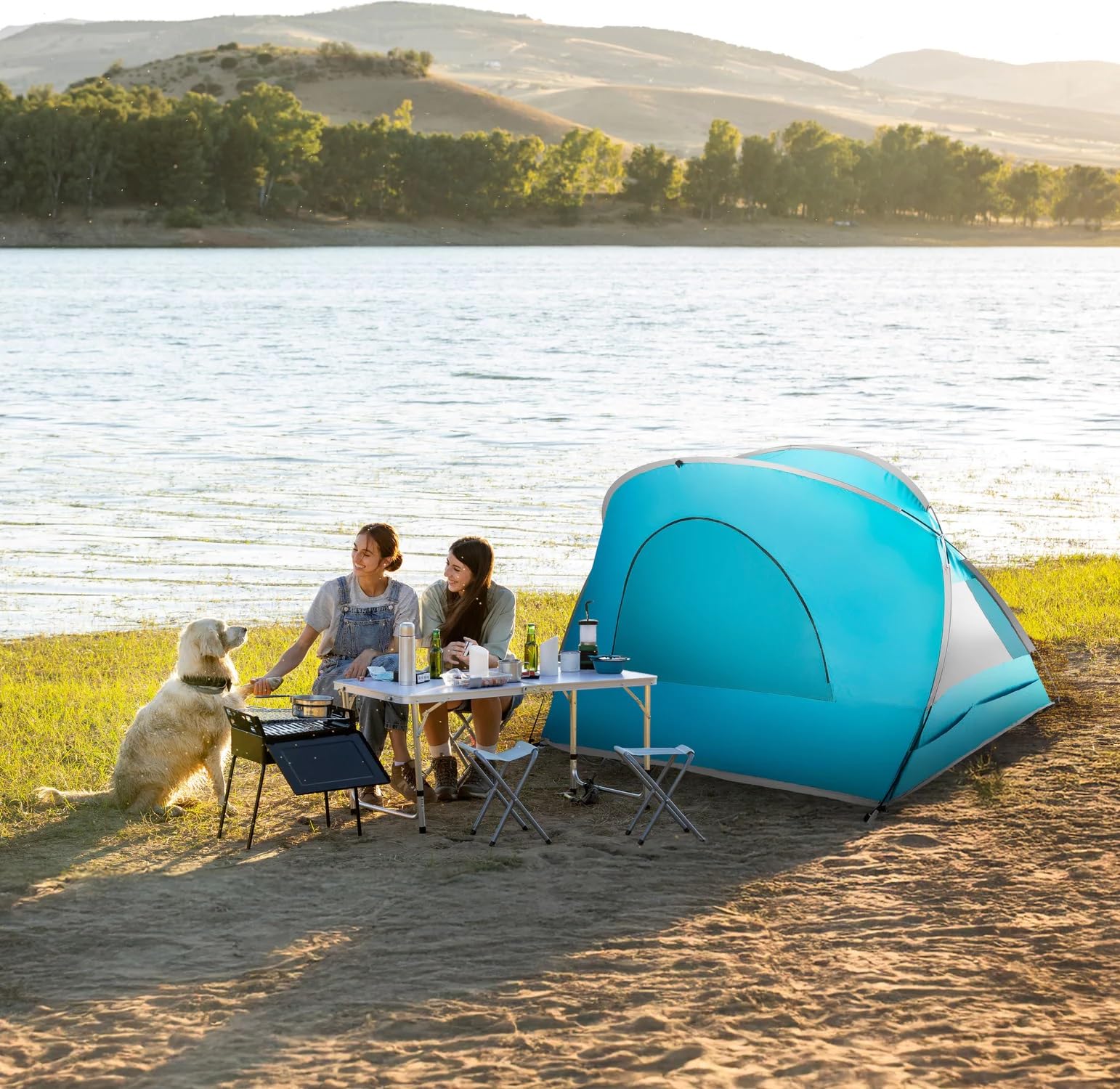 Tente de Plage Pop Up avec Protection UV, Sac de Transport, Anti UV Bébé, pour Famille, Camping, Jardin, Protection Solaire (Bleu)