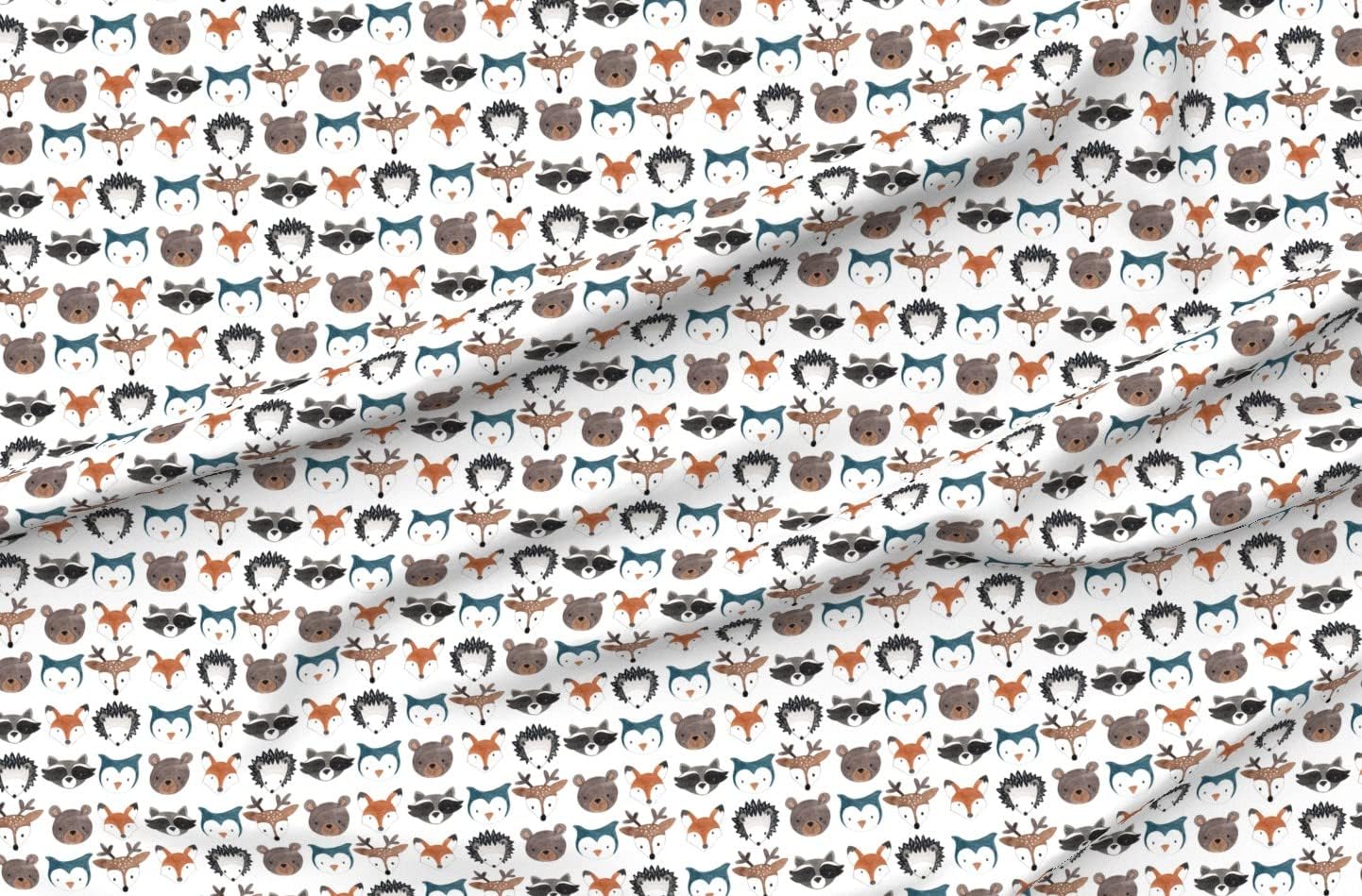 Spoonflower Fabric - Forest Animal Woodland Fox Deer Bear Hedgehog Owl White Brown Orange Printed on Organic Cotton Sateen Fabric by The Yard - Sewing Quilting Apparel Home Decor