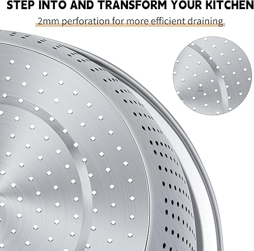 Miniatura 2 de Colador de acero inoxidable 304 de 3 cuartos de galón con cuencos para mezclar, colador para alimentos de cocina para lavar verduras, frutas, arroz,