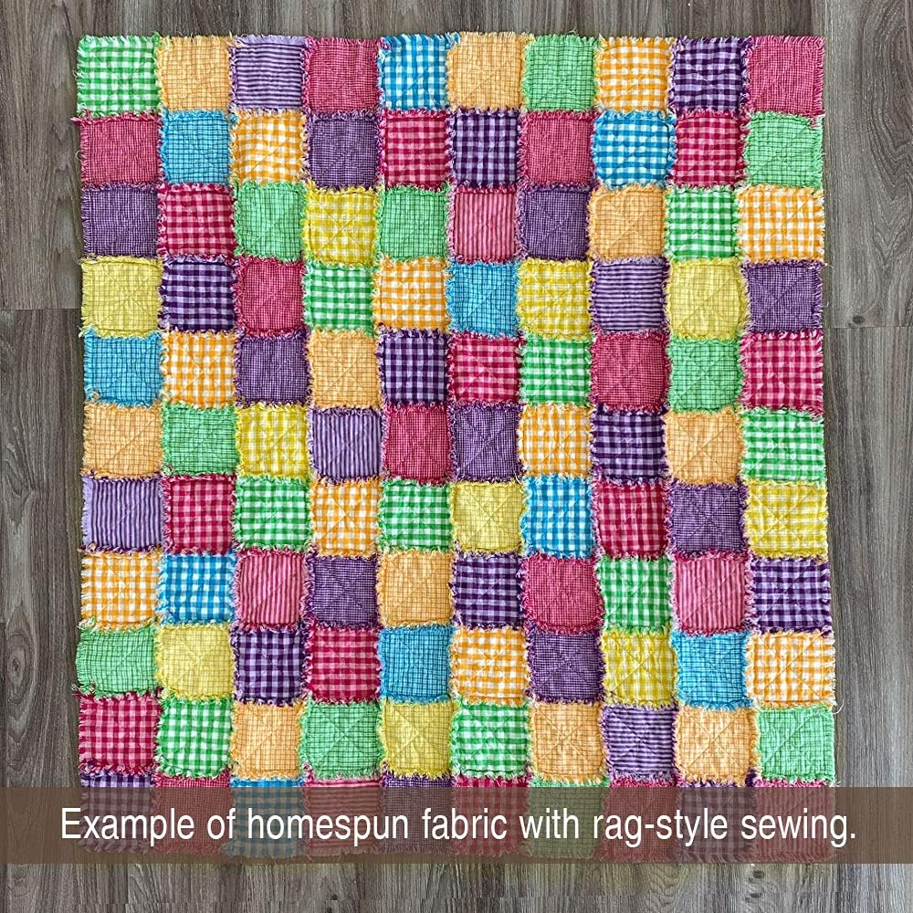 Bright Plaid Homespun Rag Quilt Kit, 200+ six inch Pink Purple Yellow Squares, Cotton Gingham Fabric by JCS