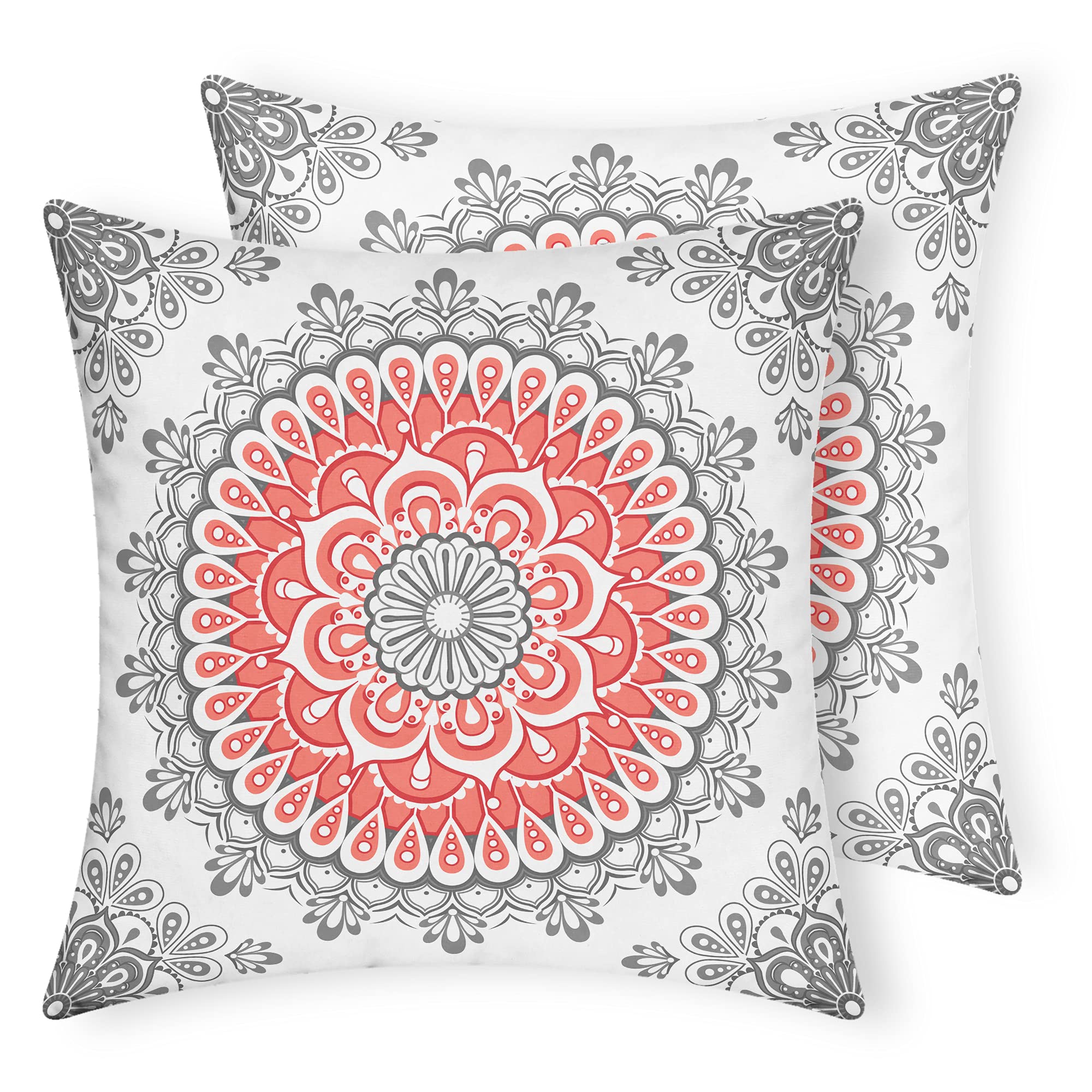 Miomao Juego de 2 fundas de cojín cuadradas acogedoras fundas de almohada Dahlia con medallón floral estilo mandala decoración del hogar para sofá, cama, silla, 40,6 x 40,6 cm, color gris coral