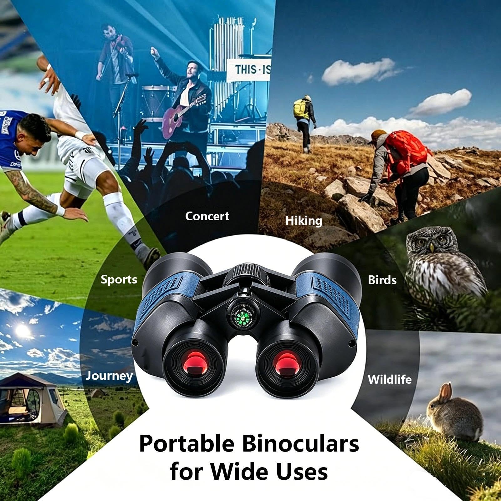 Jumelles grossissantes x 10 avec objectif de 50 mm avec prisme BAK4, compactes et légères pour observation des oiseaux, chasse, voyage, tourisme, concert