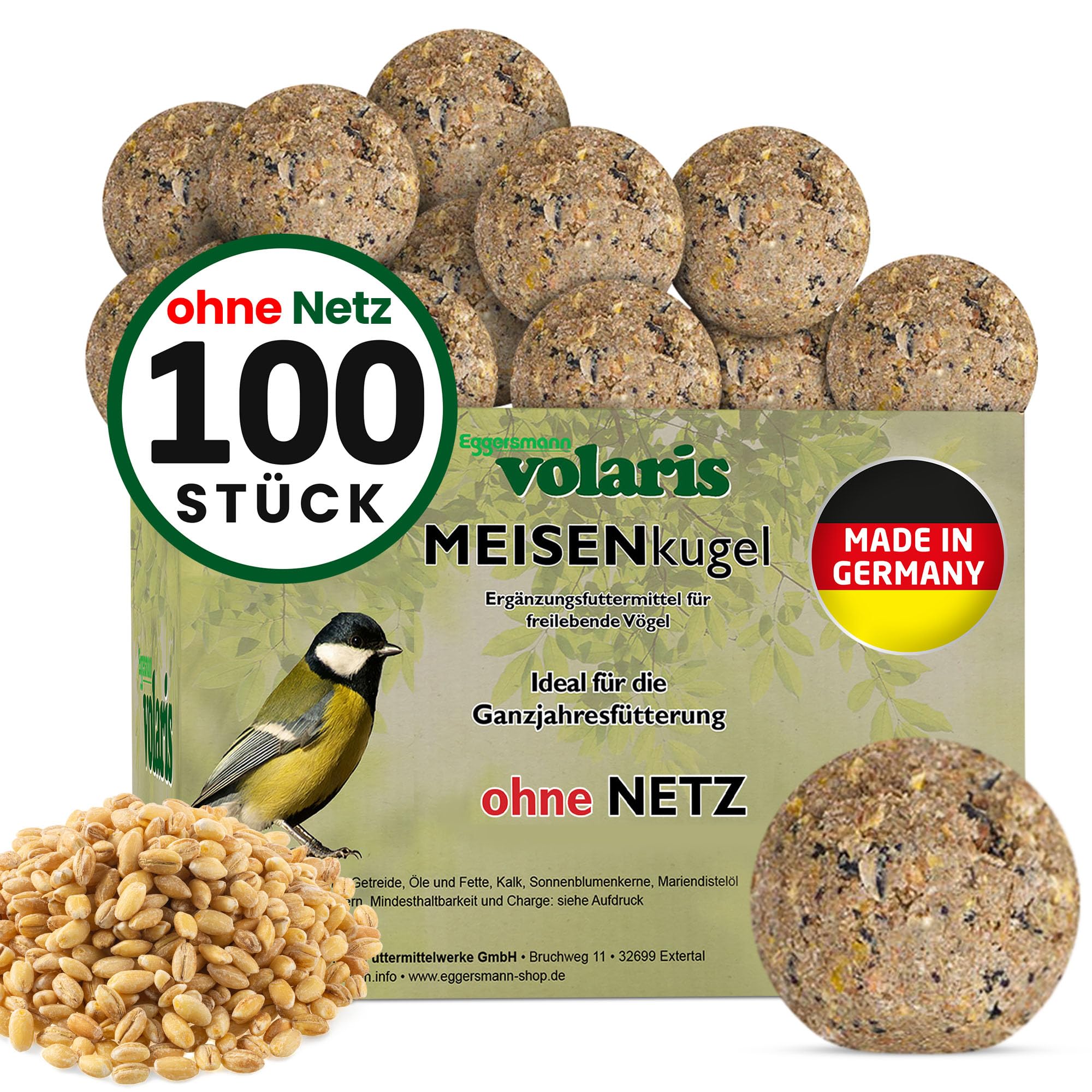 Eggersmann volaris Meisenknödel ohne Netz 100 Stück 9 kg MEISENkugel | Körnerkugel für Wildvögel | Nährstoffreiches Ganzjahresfutter für alle Vogelarten | Vogelknödel
