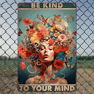 Floral Crown Woman Butterflies Rustic Aluminum Wall Art & Metal Tin Sign...