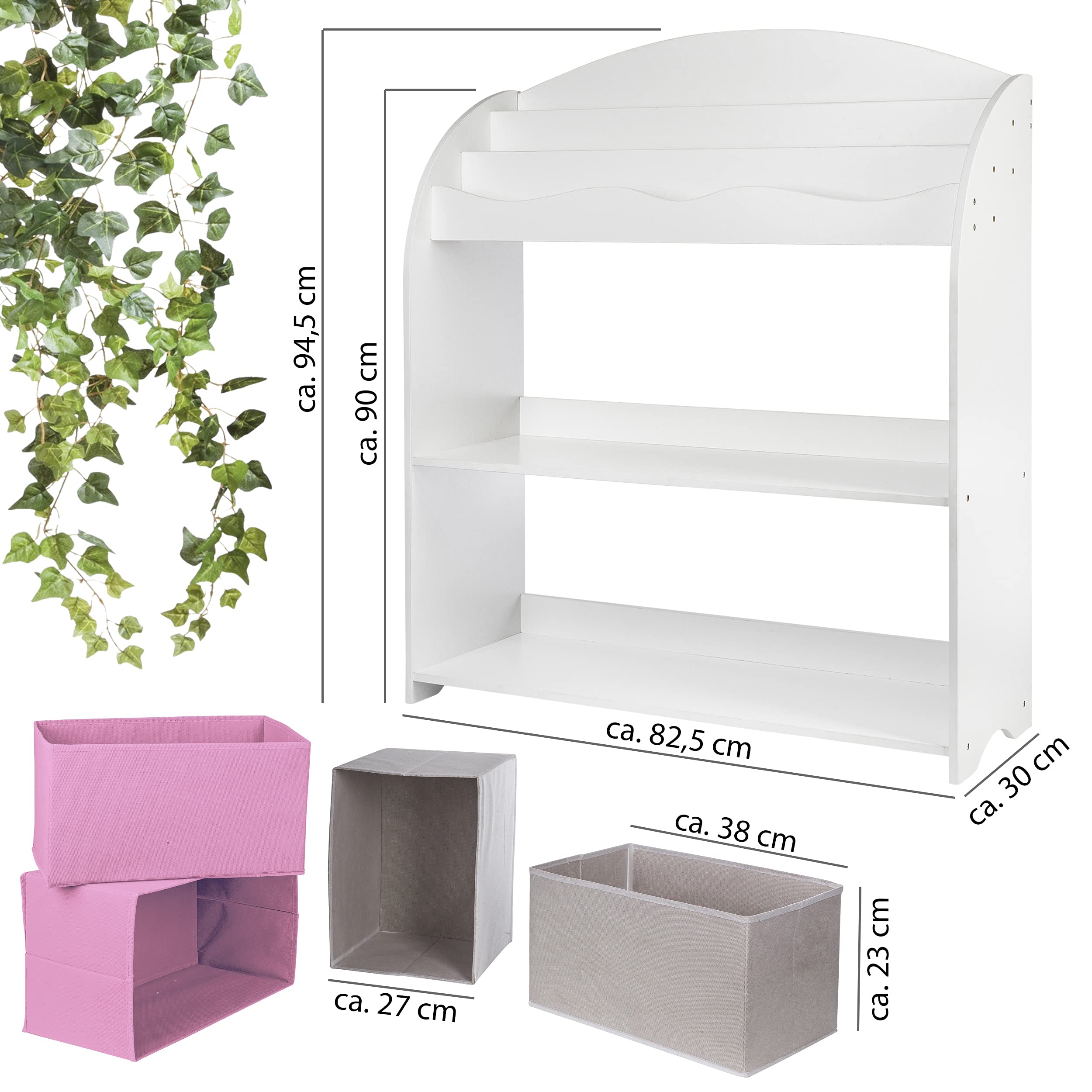 ONVAYA® Kinder-Bücherregal Finn Weiß | Kinderregal mit Boxen | Aufbewahrung von Büchern und Spielzeug | Organizer für Kinderzimmer (Bücherregal Rosa)