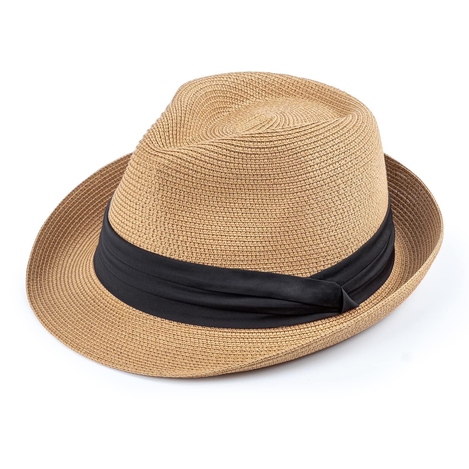 DRESHOW Damen Panama Hut Breiter Krempe Stroh Sommer Fedora Strohhut Panama Aufrollen Hut Strand Rollbar UV Sonnenhut UPF 50 +
