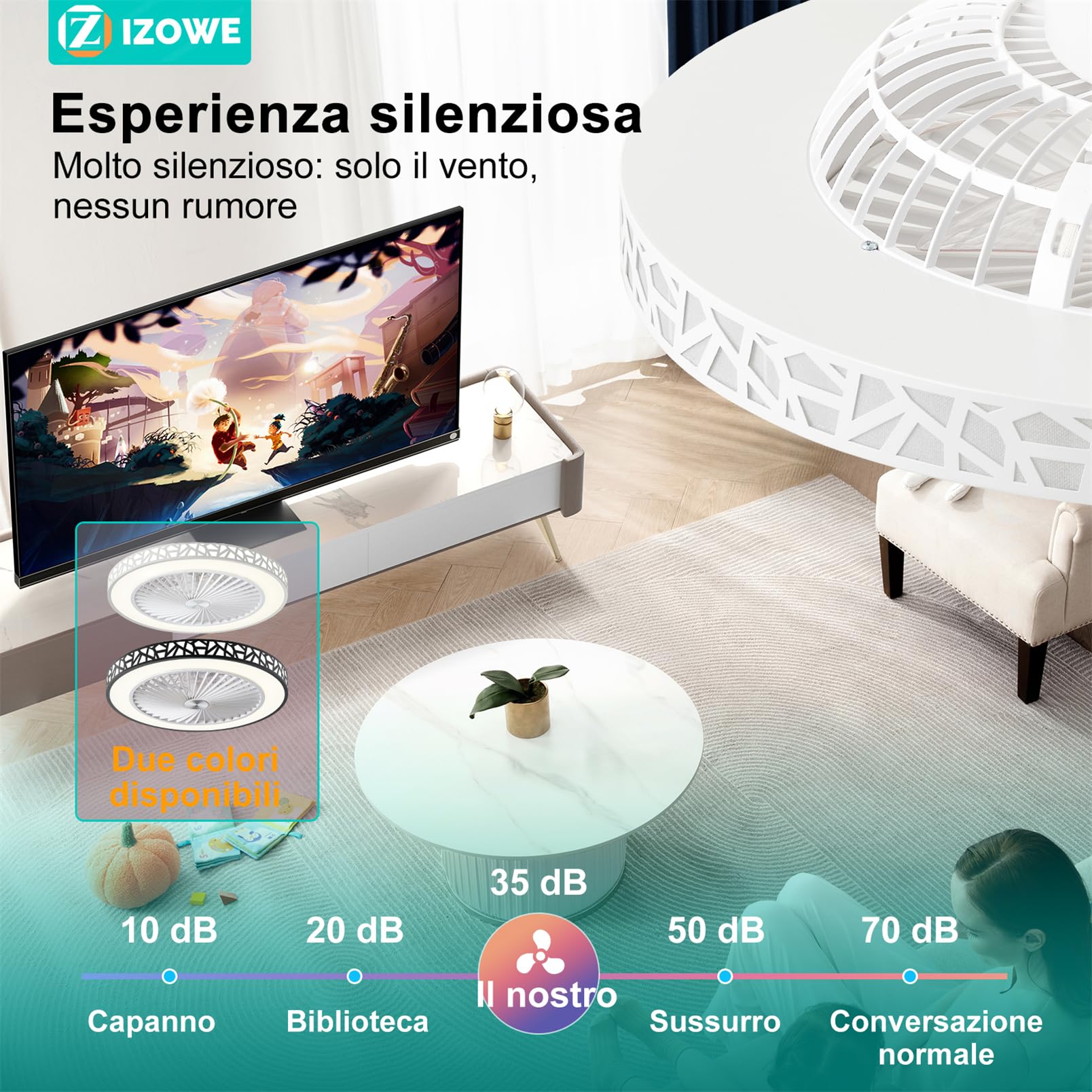 Ventilatore da Soffitto con Luce Moderno 48cm Bianco, 6 Velocità e Reversibili Ventilatori Silenziosi, 40W Regolabile 3 Temperature, Ventaglio con Lampada e Telecomando Timer, Camera da Letto Cucina