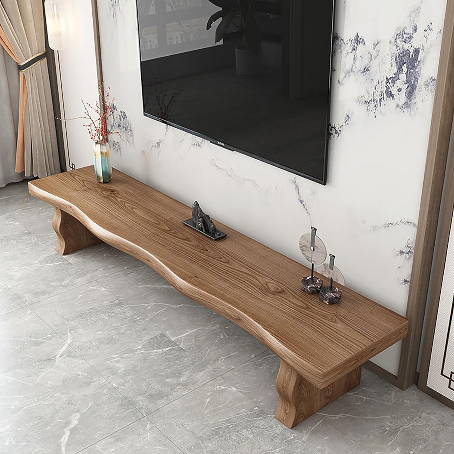 Farmhouse Indoor Solid Wood Living room Dining Bench, Asian Natural Wood Kitchen Entryway Bench, hallway bench for bedroom end of bed, Natural edge narrow bench, for Shoe bench, TV cabinet(120x35x45cm
