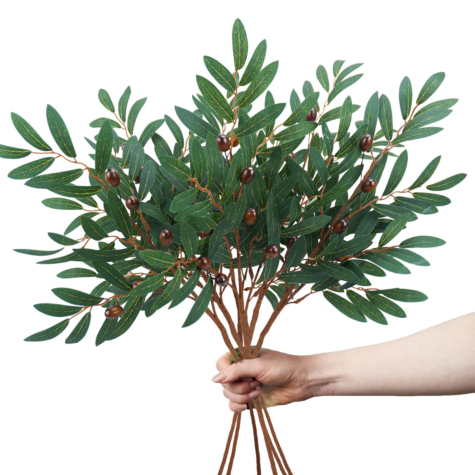 Fausses branches d'olivier artificielles de 66 cm avec tiges de verdure pour couronne DIY