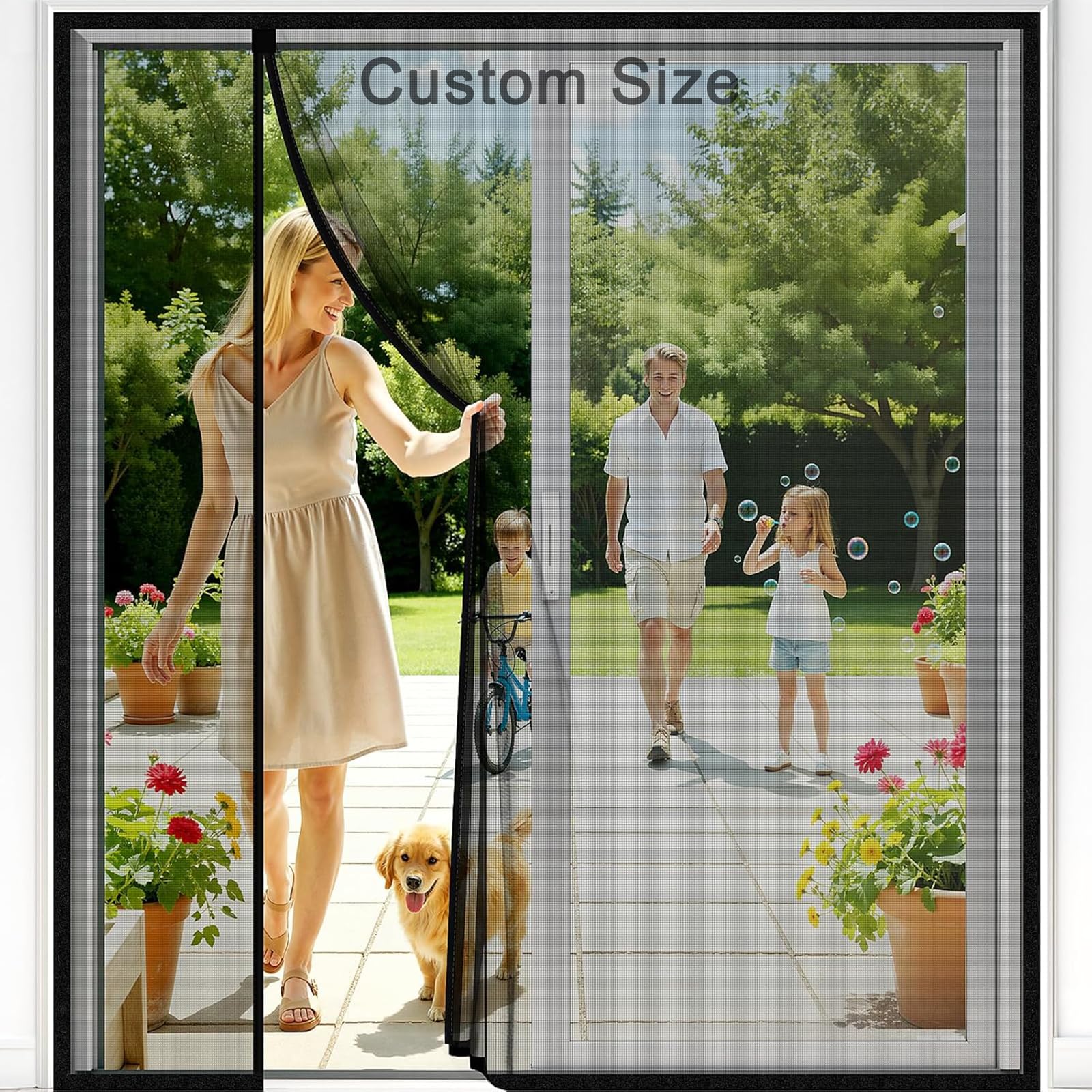 Side Opening Magnetic Screen Door – Custom Size Measure for Your Door Frame – Anti-Tearing Insect Fly Net for Door, Heavy Duty Self-Sealing Mesh, No Drill Installation — image 1