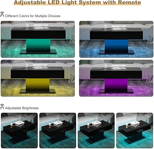 Miniatura 6 de Mesa de centro LED para sala de estar, mesas de centro negras para sala de estar, Mesas de centro para Salas Modernas, mesa de centro anidable