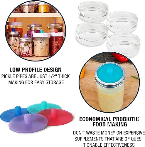 Miniatura 4 de Masontops Pipas de pepinillo - Tapas de fermentación sin agua con esclusa de aire - Tapas fermentadoras de tarro Mason de boca ancha y regular,