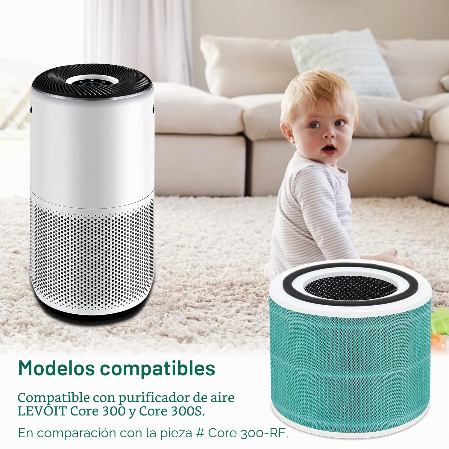 2 filtros Core 300S, filtro de toxina de repuesto para LEVOIT Core 300/300S/300-RF, con filtro HEPA H13 y filtro de carbón activo, elimina hasta un 99,98% de humo y gases de escape