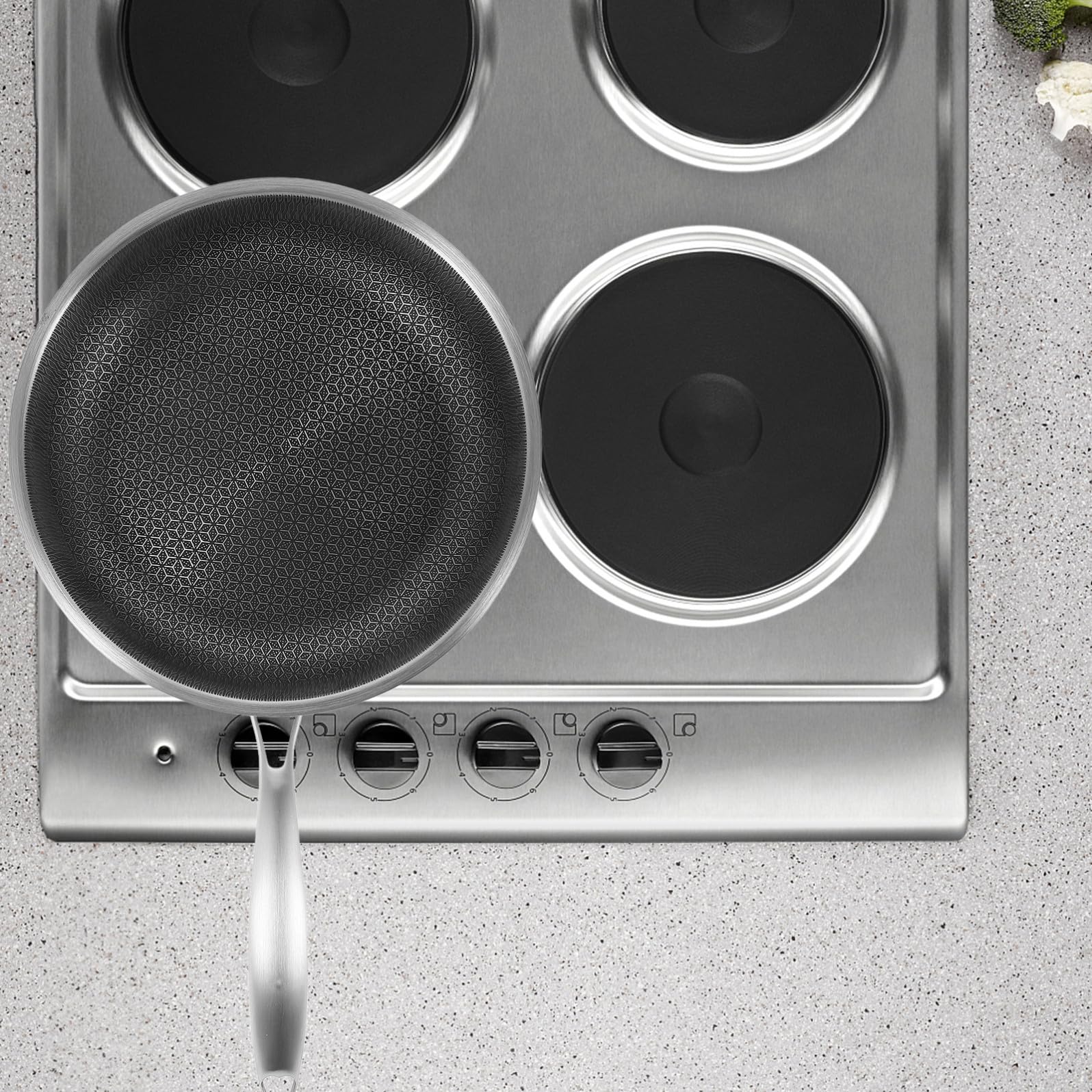 Wok Design Semplice e Lineare in Superficie a D'ape per Inossidabile e Antiaderente, Padella Portatile e Resistente Cucina Barbecue