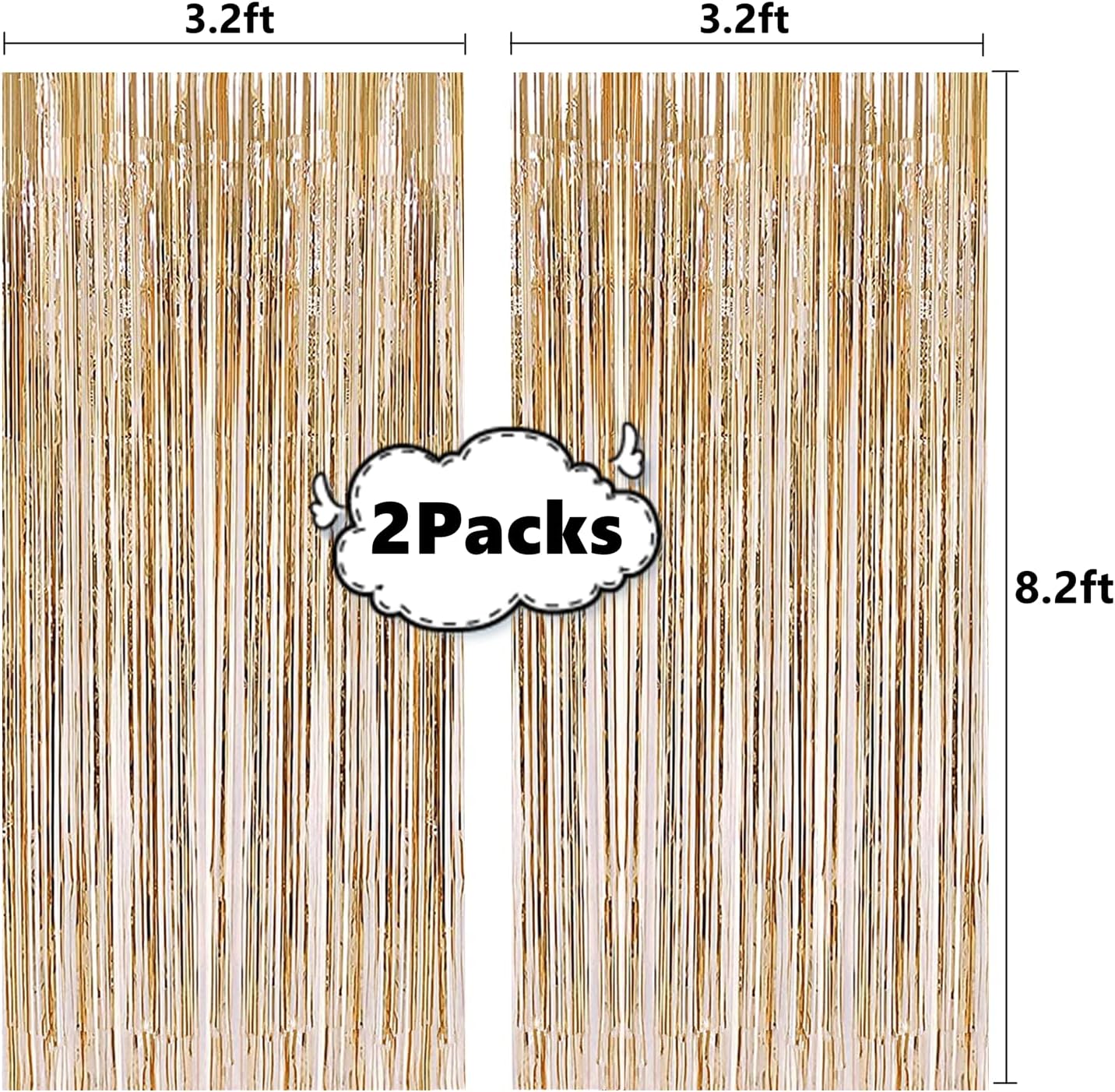 2 Pcs 3.2ft x 8.2ft Champagne Gold Metallic Tinsel Foil Fringe Curtains Photo Booth Backdrop for Baby Shower Birthday Wedding Holiday Celebration Bachelorette Party Decorations