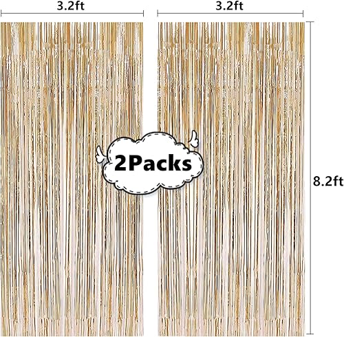 Miniatura 2 de i-CHONY 2 Piezas Cortinas de Flecos de Lámina de Oropel Metálico Dorado Champán de 3.2 pies x 8.2 pies, Telón de Fondo para Cabina de Fotos para