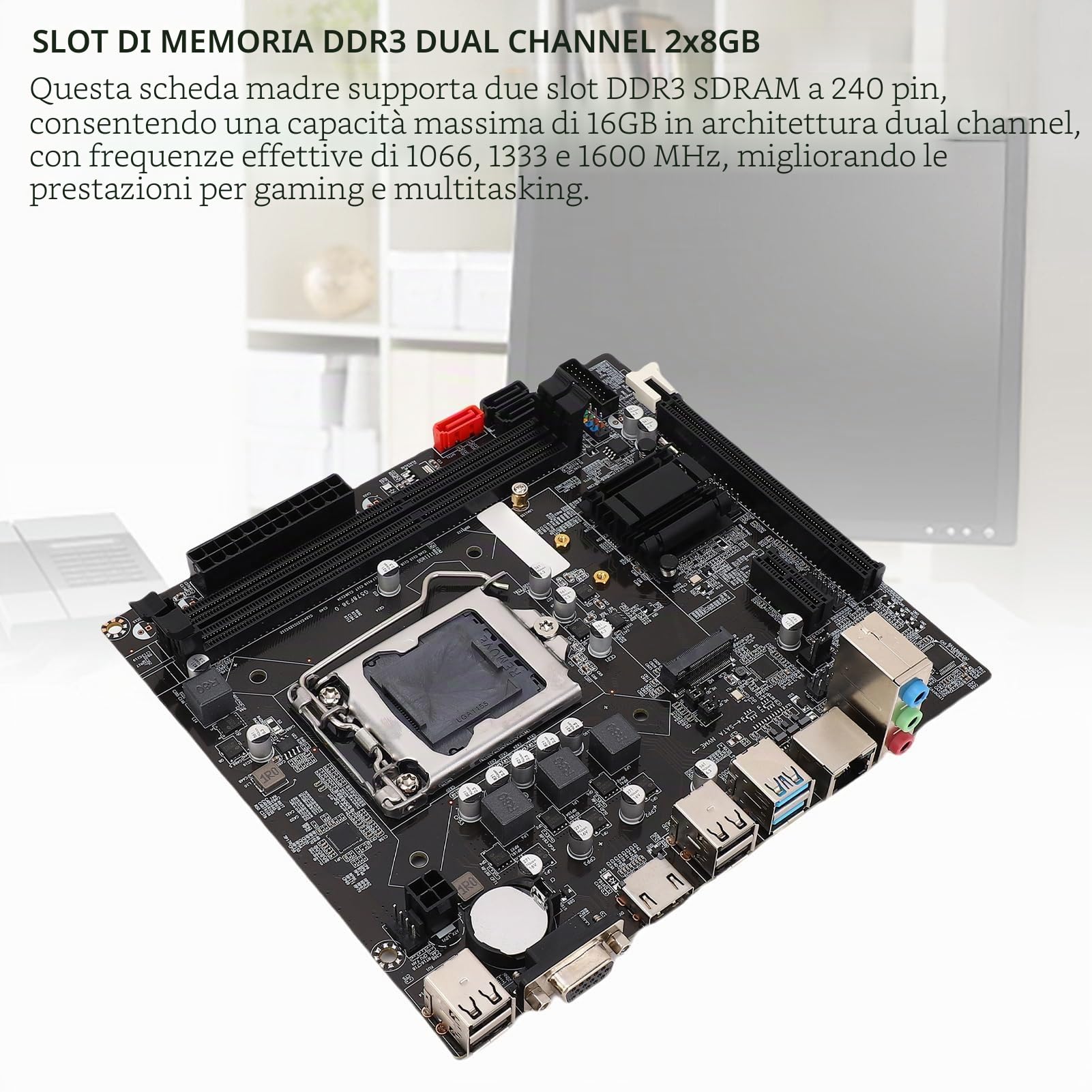 Scheda Madre LGA 1155 B75 DDR3 16GB M.2 NVME NGFF ATA3.0 PCIe per Core i3 i5 i7 Xeon E3 V2 con Alimentatore a 6 Fasi