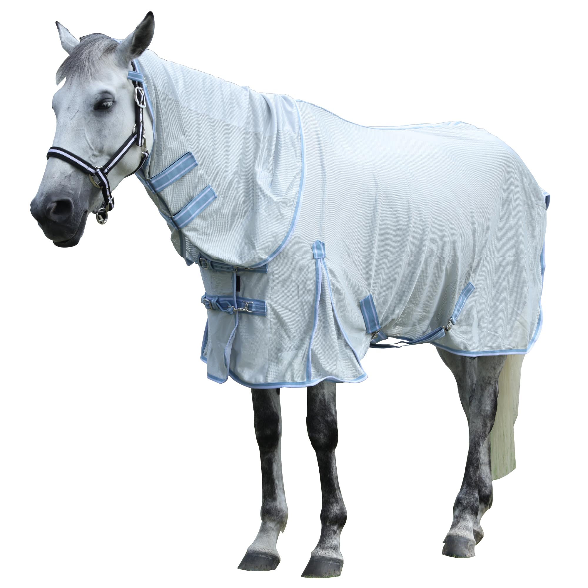 Fly Rug for Horses, Lightweight Mesh Summer Sheet with Neck Cover Grey 6'3"