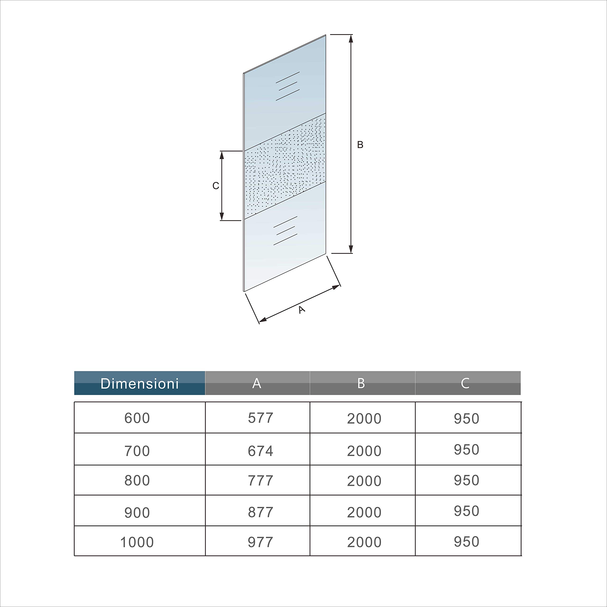 Parete Doccia Walk In AICA 60x200cm - Vetro Temperato 8mm Trasparente, Barra Stabilizzatrice 140cm - Foto 5