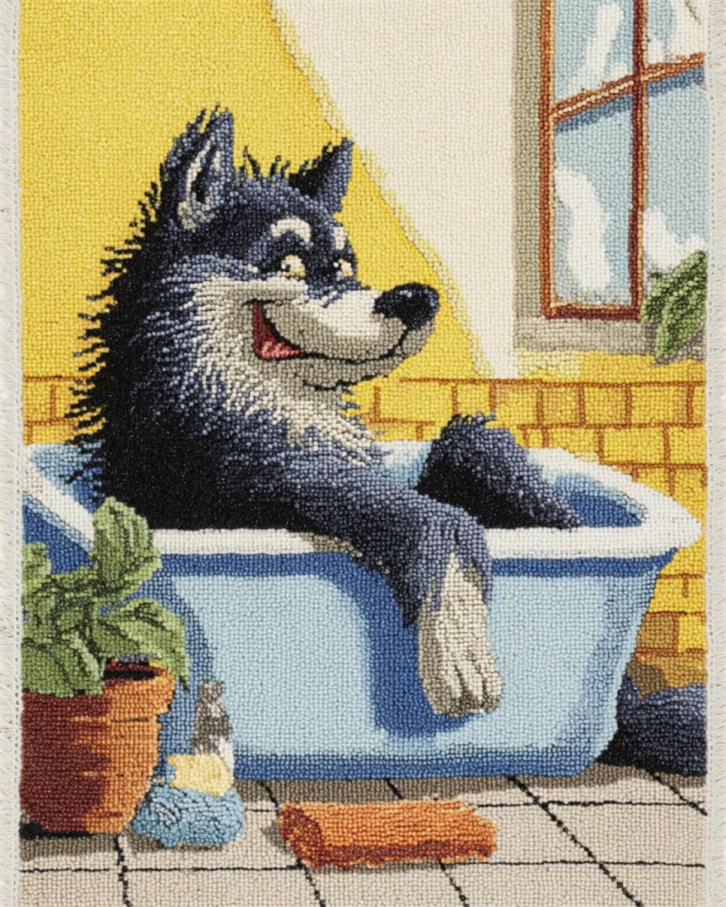 AMBATTERY Latch Hook Tapestry Kit The Wolf Taking a Bath 90x120cm