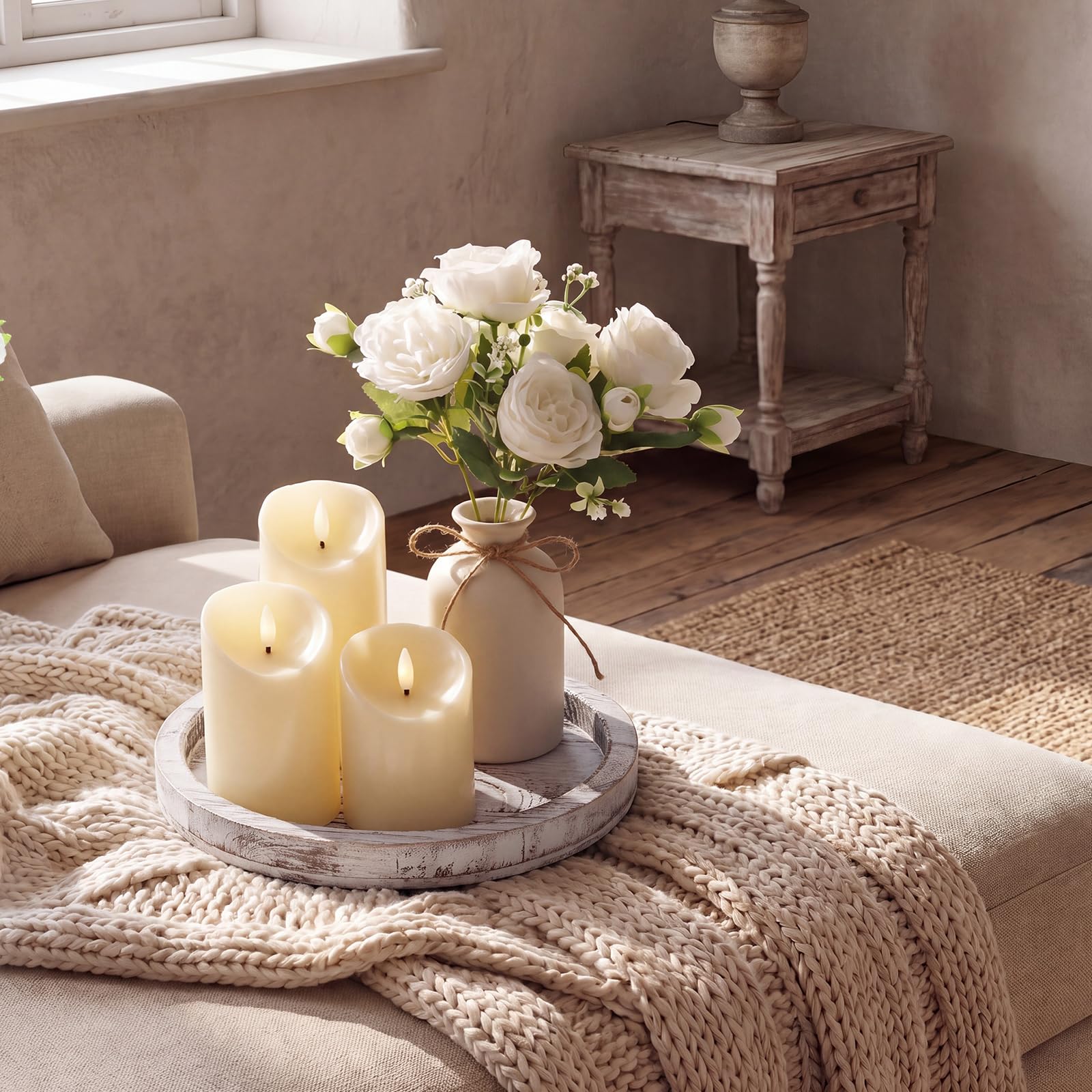 Mumufy Set di 6 decorazioni per centrotavola da tavola, bianco antico, rosa
