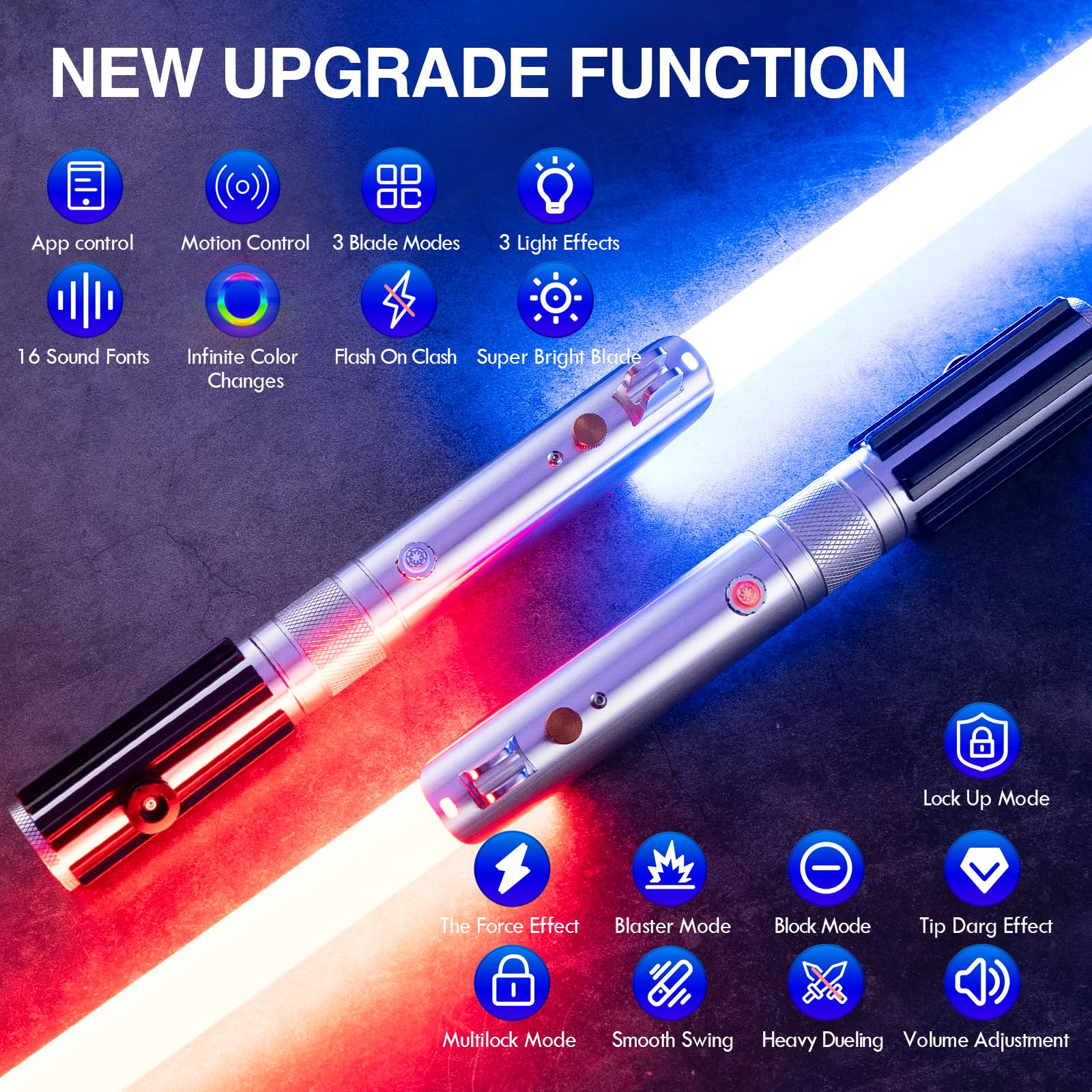 GADGETS 4 EVERYONE G4E Lichtschwert mit Bluetooth App, Smooth Swing, 16 Sound-Schriftarten, unendlicher RGB-Farbwechsel, Bewegungssteuerung, Upgrade RGB v3.0, Lichtschwert für Erwachsene und Cosplay