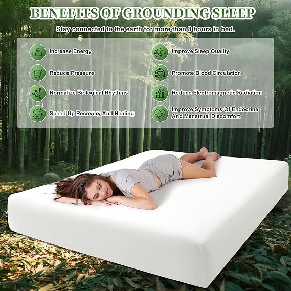 Grounding Bed Sheet with 10% Silver Fiber & 90% Organic Cotton, 150x200cm | King Size, Grounding Mat Earthing Sheet with UK Plug & Cord for Better Sleep, Natural Wellness, Healthy Earth Energy