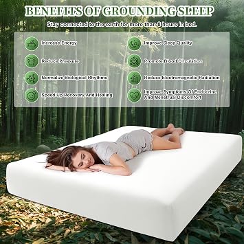 Grounding Bed Sheet with 10% Silver Fiber & 90% Organic Cotton, 150x200cm | King Size, Grounding Mat Earthing Sheet with UK Plug & Cord for Better Sleep, Natural Wellness, Healthy Earth Energy