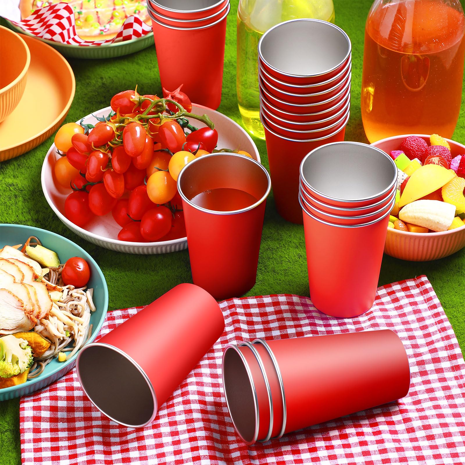 Mimorou Lot de 20 gobelets à pinte en acier inoxydable incassable pour enfants et adultes, bar, maison, restaurant, voyage, pique-nique, camping, extérieur (rouge)
