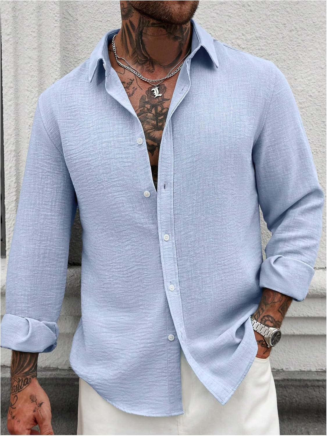 Men's Long Sleeve Cruise Shirts Button Down Collared Business Casual Vacation Shirt - Image 5