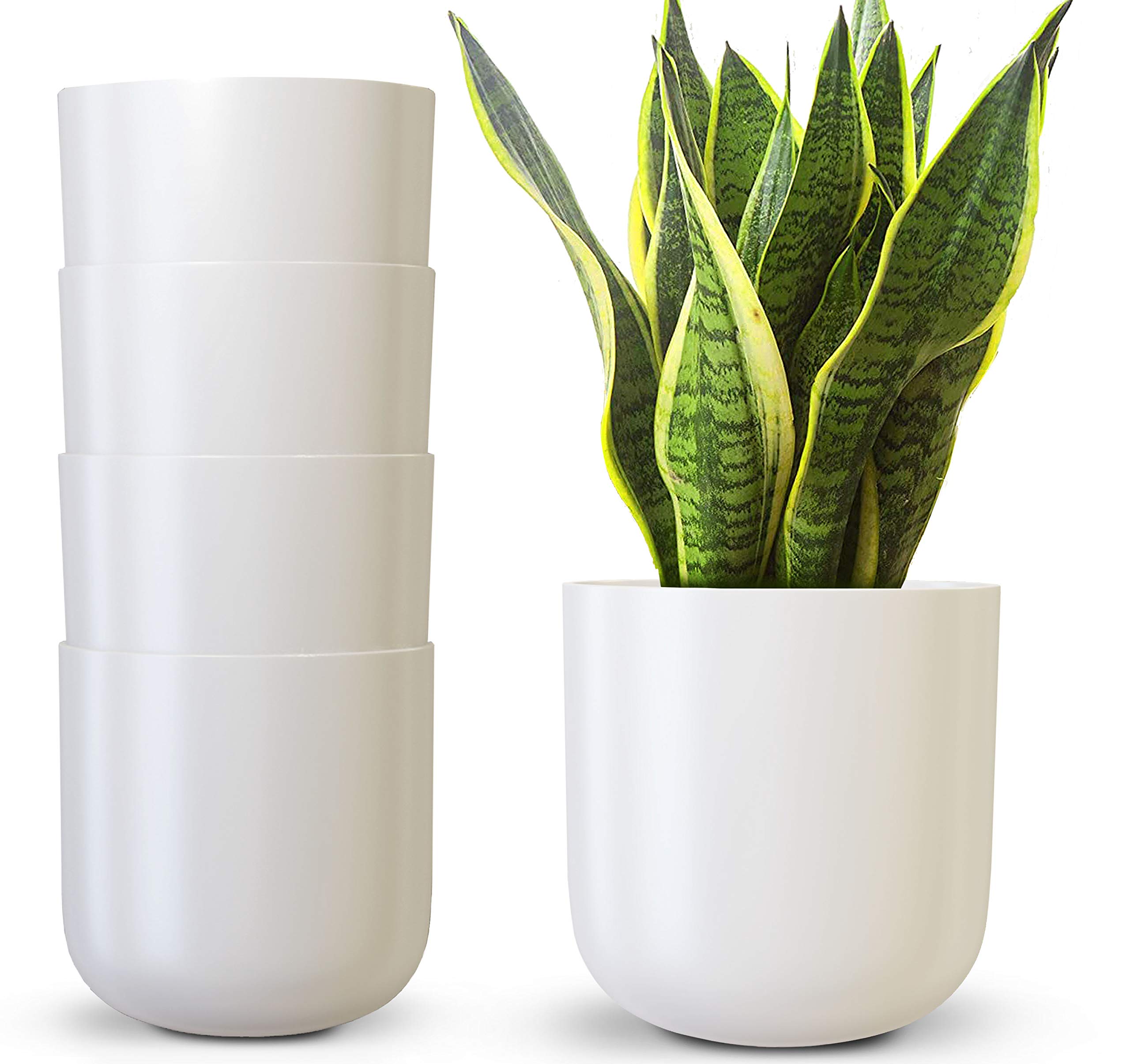 Plant pots | Cache pots |Set of 4 Modern Plastic Planters | White| Flower Pots | Plant Pot | Gardening Pot | Suitable for All House Plants |Foliage Plant| Herbs| White