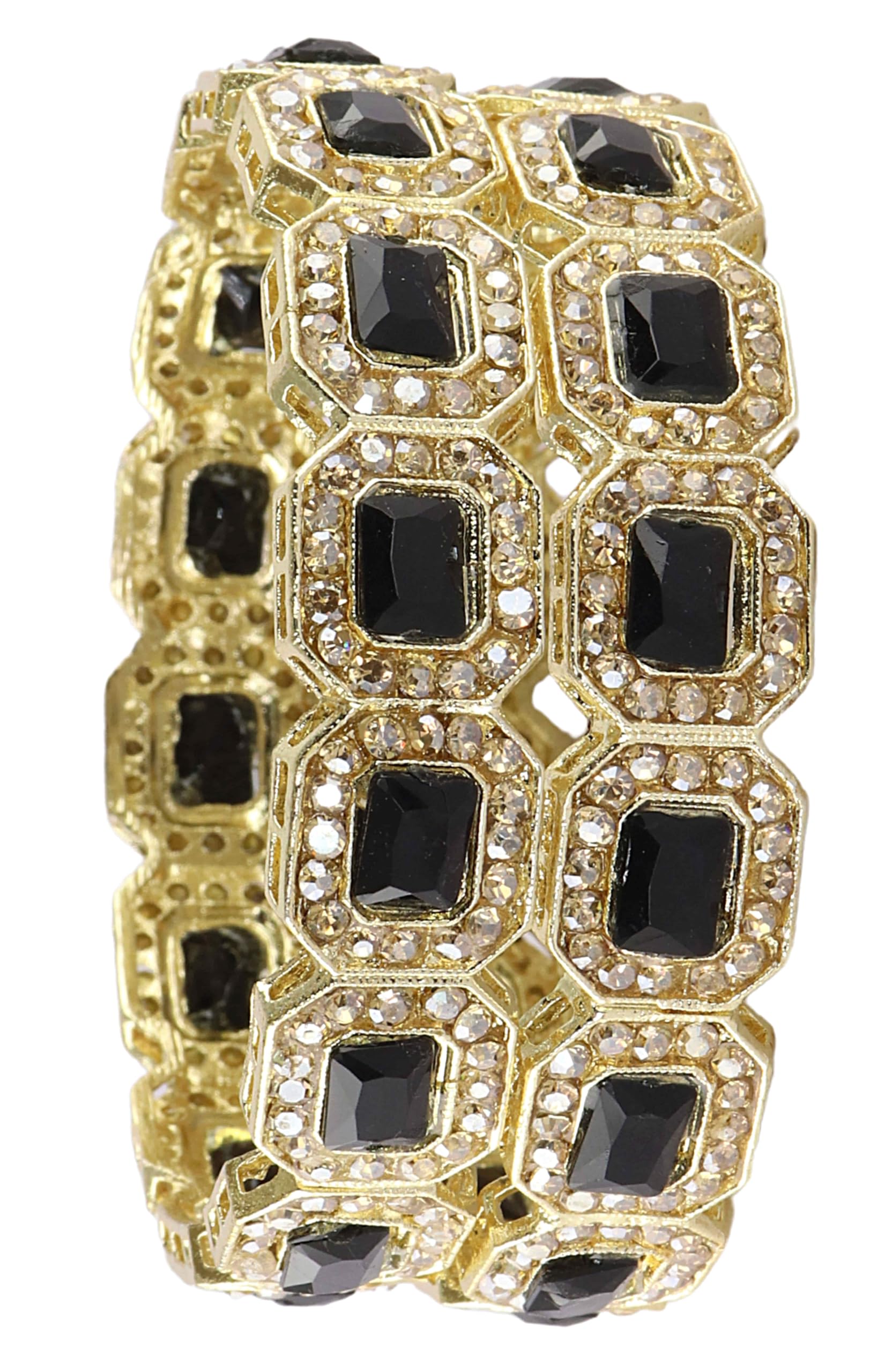LAVAZZA Emerald Amercian Diamond Metal Bangles Set Kada For Women & Girls with Gold Zircon Gemstones | Ad Kada | Women Kangan ad | Black Bangles | Polki Bangles -(LV_RKM41-Black-2.4) 4