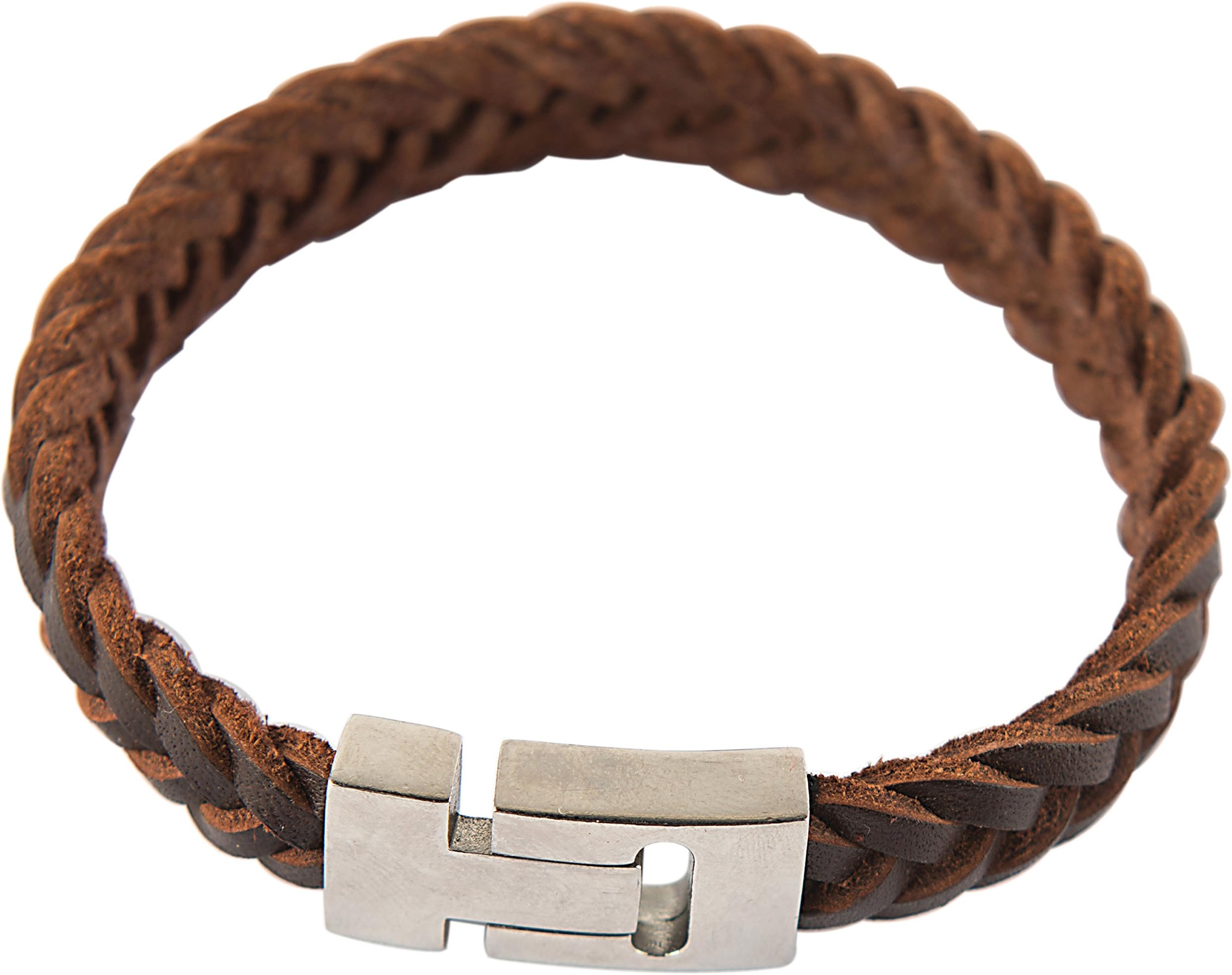 Vexed Soul Genuine Leather Braid Bracelet with Polished 316L Stainless Steel Magnetic Clasp