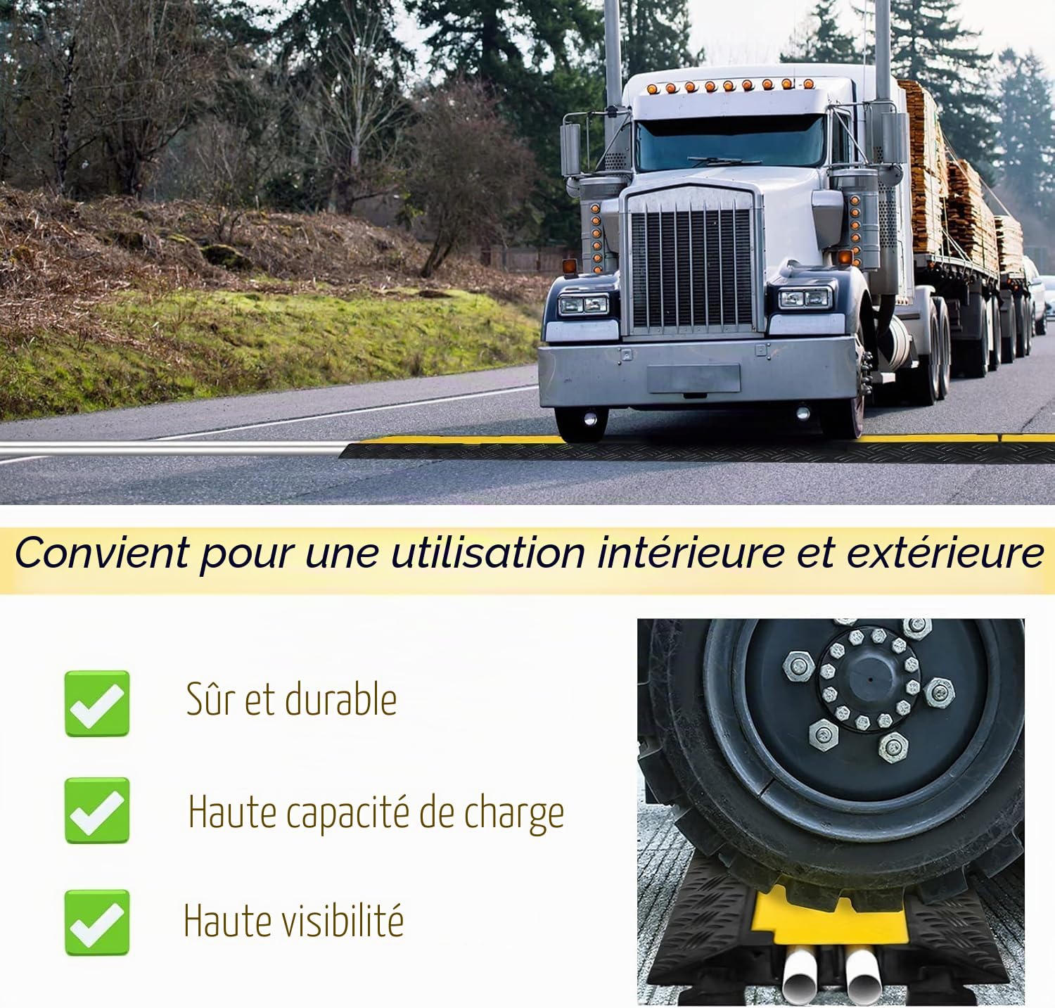 FIVMEN Lot de 2 goulottes de câbles en caoutchouc - 100 x 24 x 5 cm - Protection contre les surcharges pour câbles avec design modulaire - Pour l'extérieur, le bureau, l'atelier, l'entrepôt