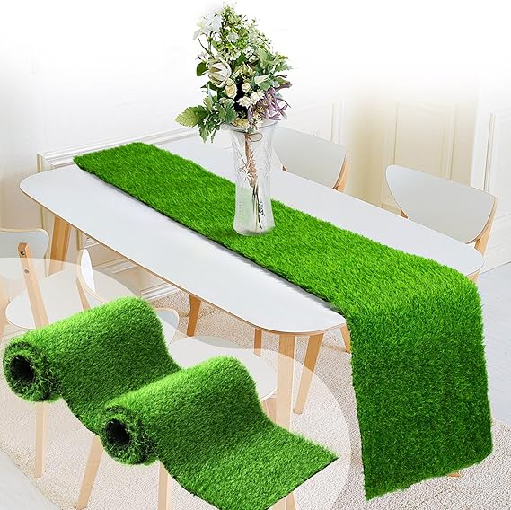 Boao 2 Pcs Artificial Grass Table Runners 14 x 72 Inch