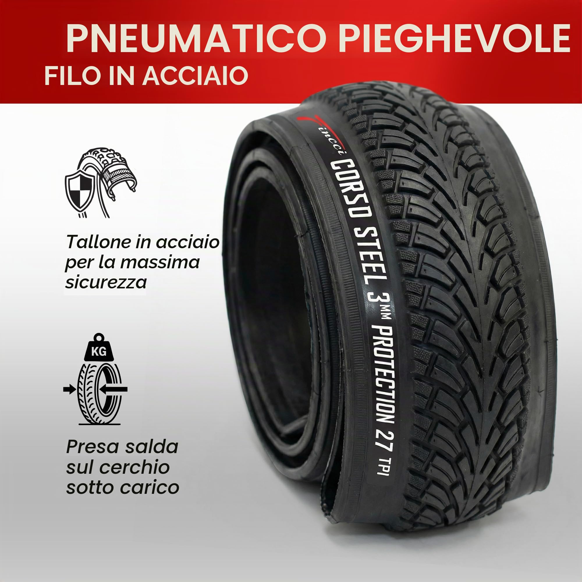 Fincci Pneumatici Bici 26 x 1.95 50-559 Pieghevole con Protezione Forature | Copertone Bici 26x1.95 50-559 con 27 TPI e Protezione Antipuntura 3mm per Pressione Massima 50 PSI - Set da 2