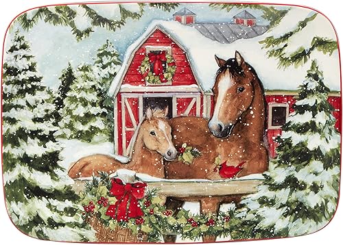 Certified International Homestead - Bandeja rectangular navideña de 14 x 10 pulgadas, multicolor, grande